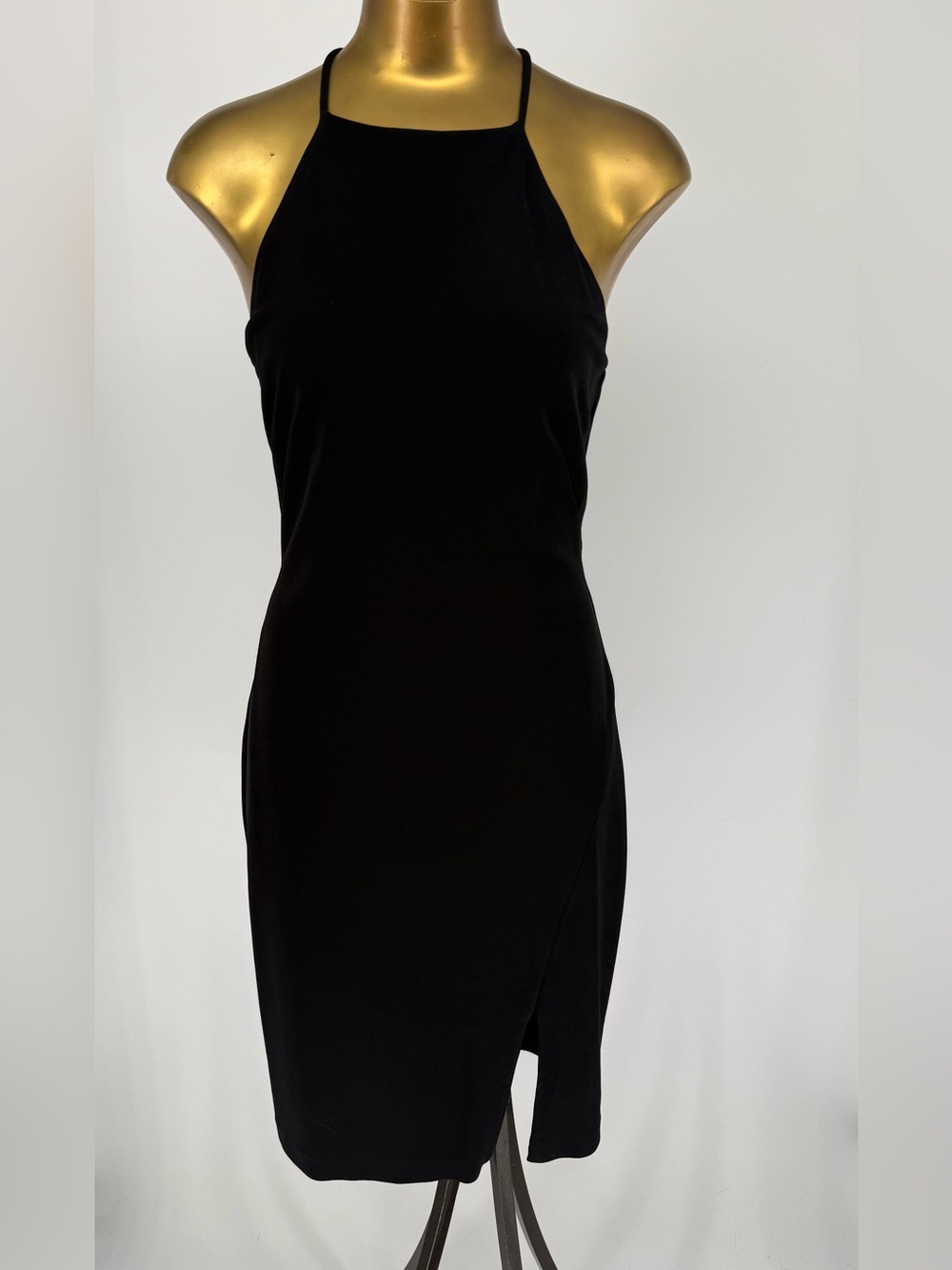 Ralph Lauren Lauren Black Halter Midi Sheath Dress with Side Slit Size 6